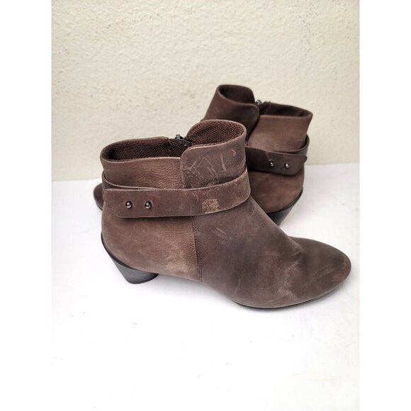 Ecco Brown Leather Ankle Heel Boots Strap & Side Zipper Closure Size 39 - Picture 6 of 13